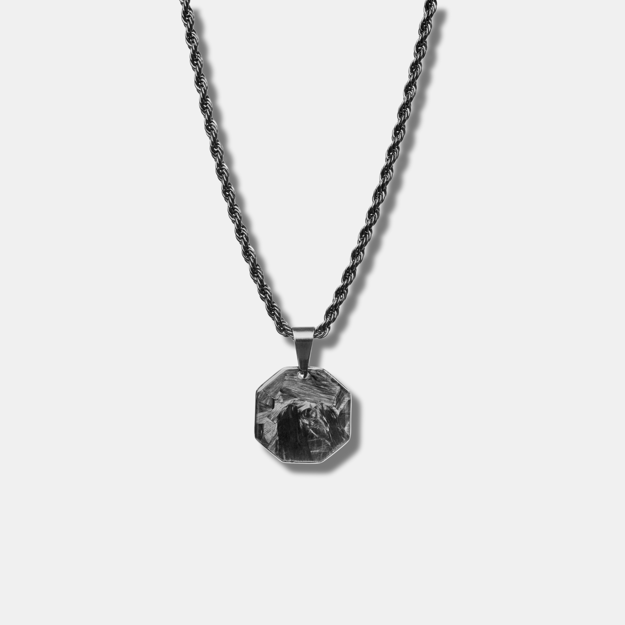 Oktagon Halskette Herren schwarz – Anhänger Forged Carbon